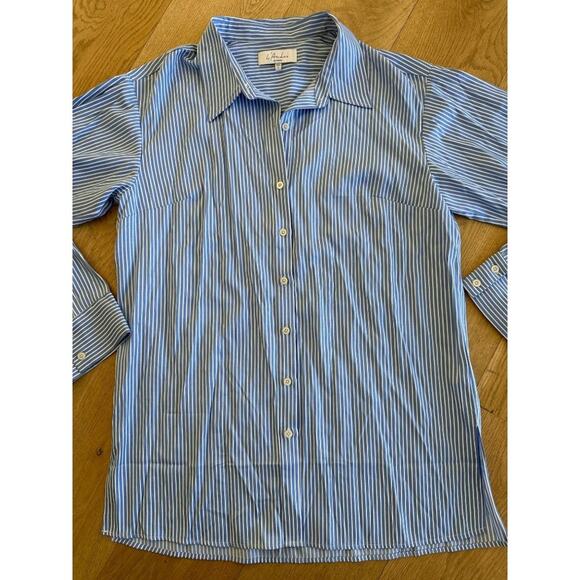 L'Academie Stripe Button Down Shirt in Blue & White - Picture 2 of 5